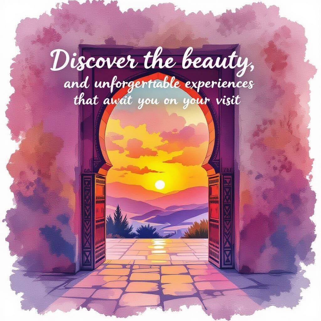 Dreamlike Moroccan Doorway in Watercolor Style