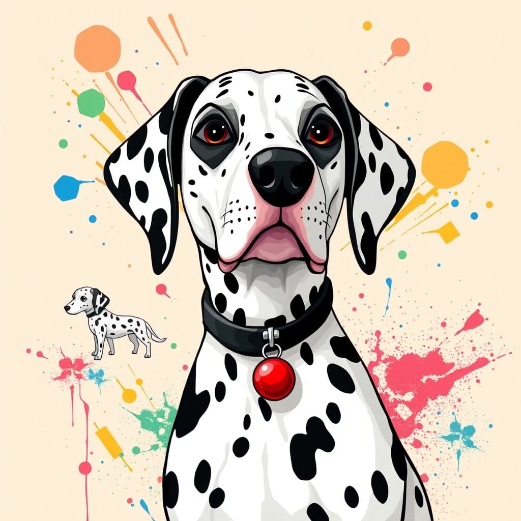 Stylized Dalmatian Dog Illustration with Geometric Accents