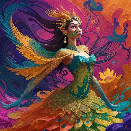 Dragon Peacock Woman in Abstract Expressionism