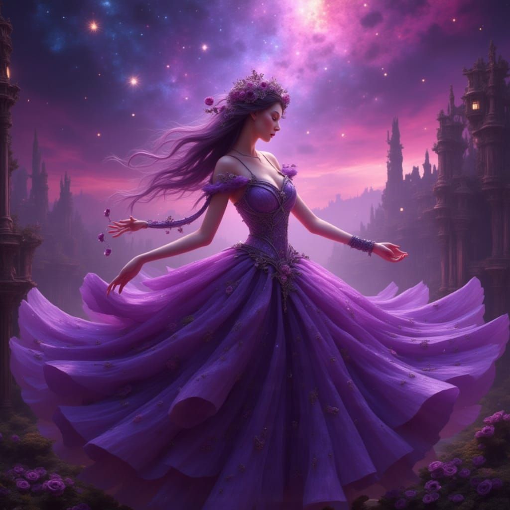 Mystical Fae Queen in Regal Purple Attire