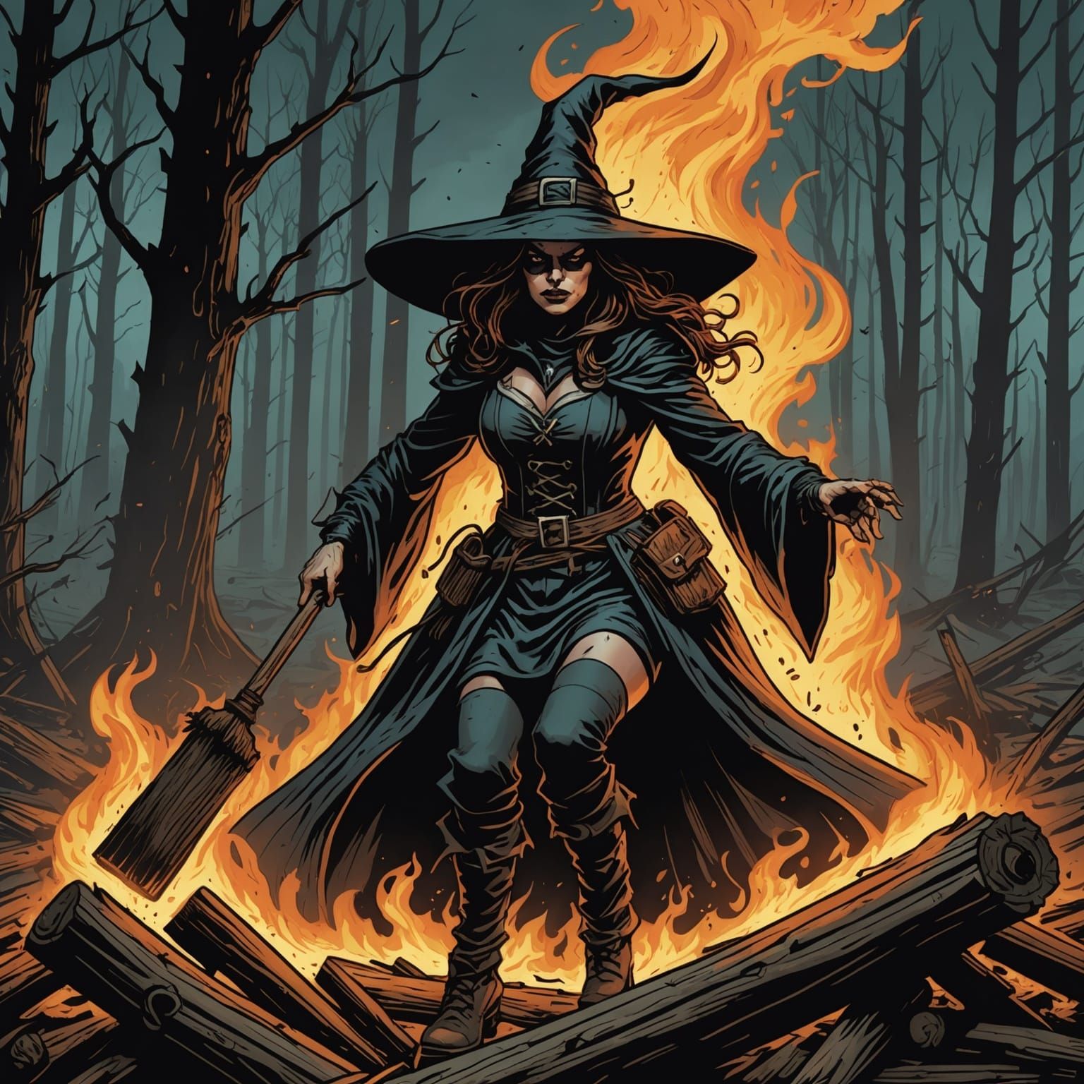Horror: Witch Burned at the Stake, Comic Book Art