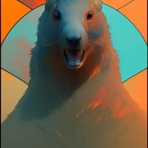 Detailed Marmot Digital Art in Orange and Teal
