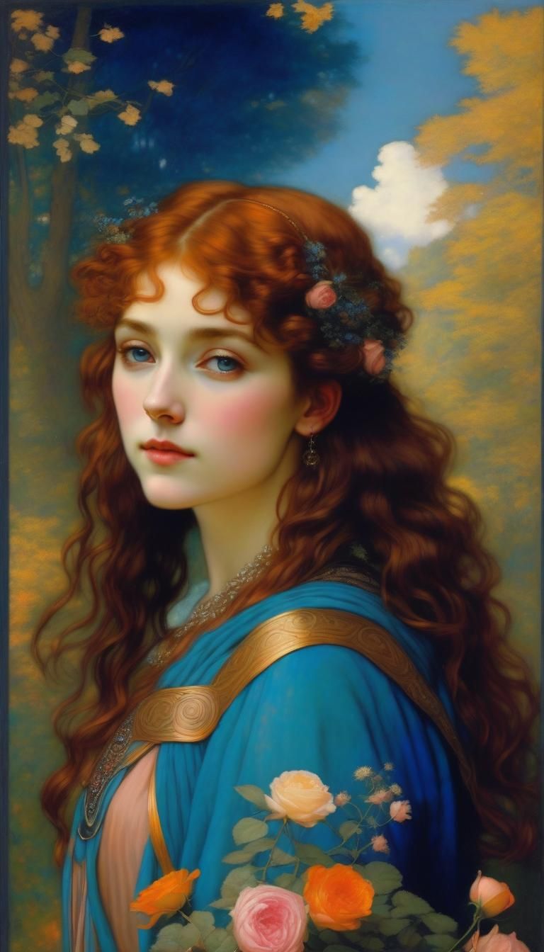 Coppery Haired Maiden Falling Through Blue Heaven