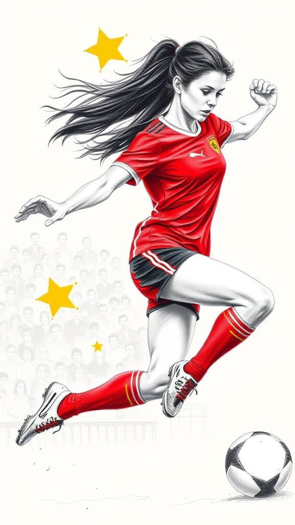 Athletic Portrait of a Young Female Footballer in Action, in...