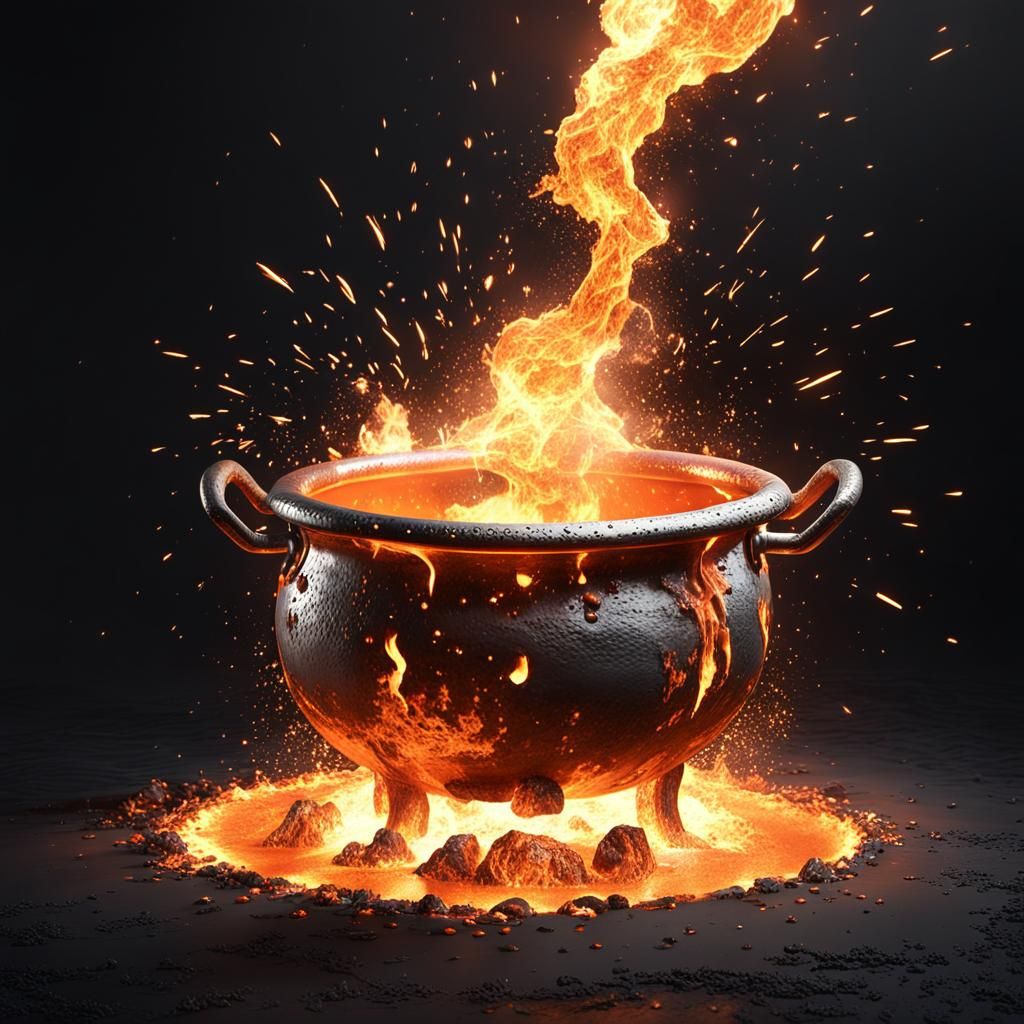 Dramatic Cauldron of Molten Metal in Fiery Reaction