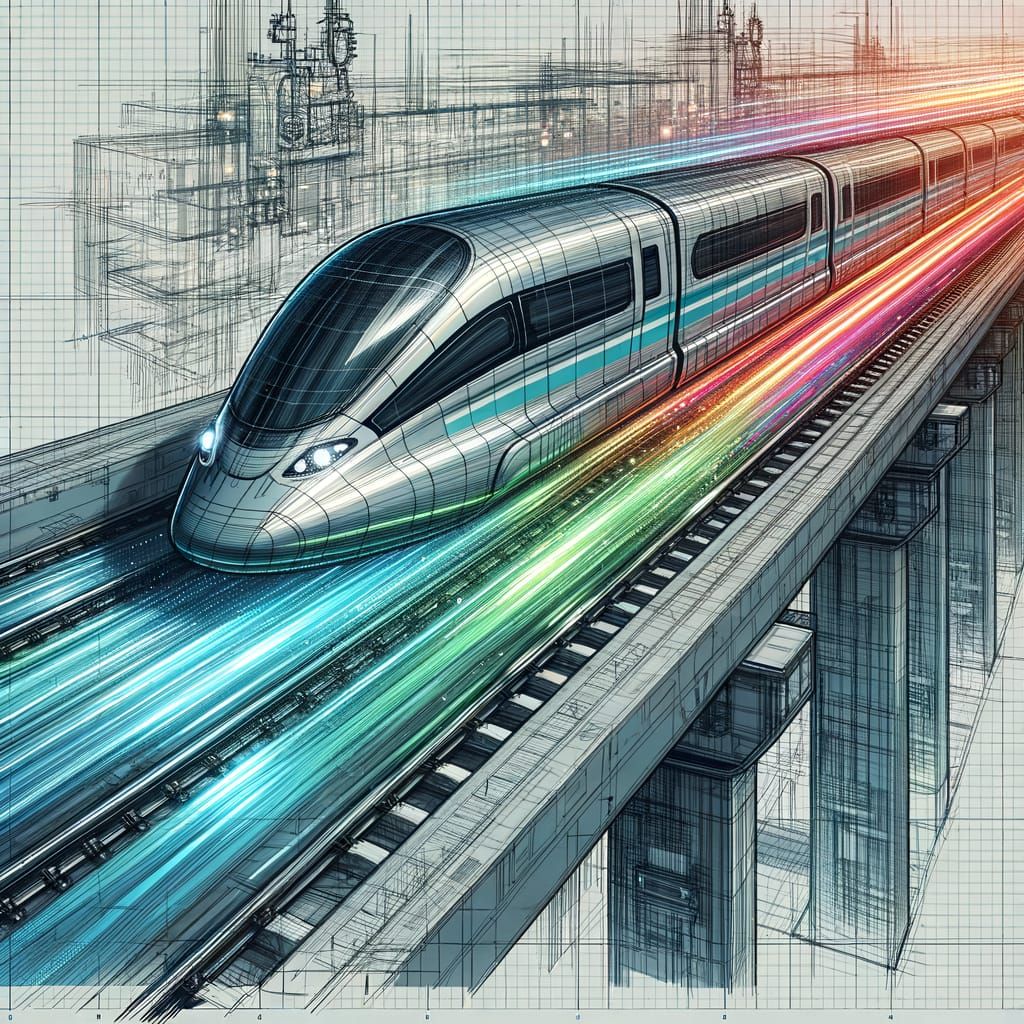 Futuristic Maglev Train Speeding in Architectural Blueprint ...