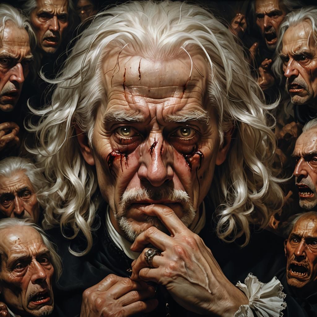 Haunting Dark Academia Portrait of Man Tormented by Demons