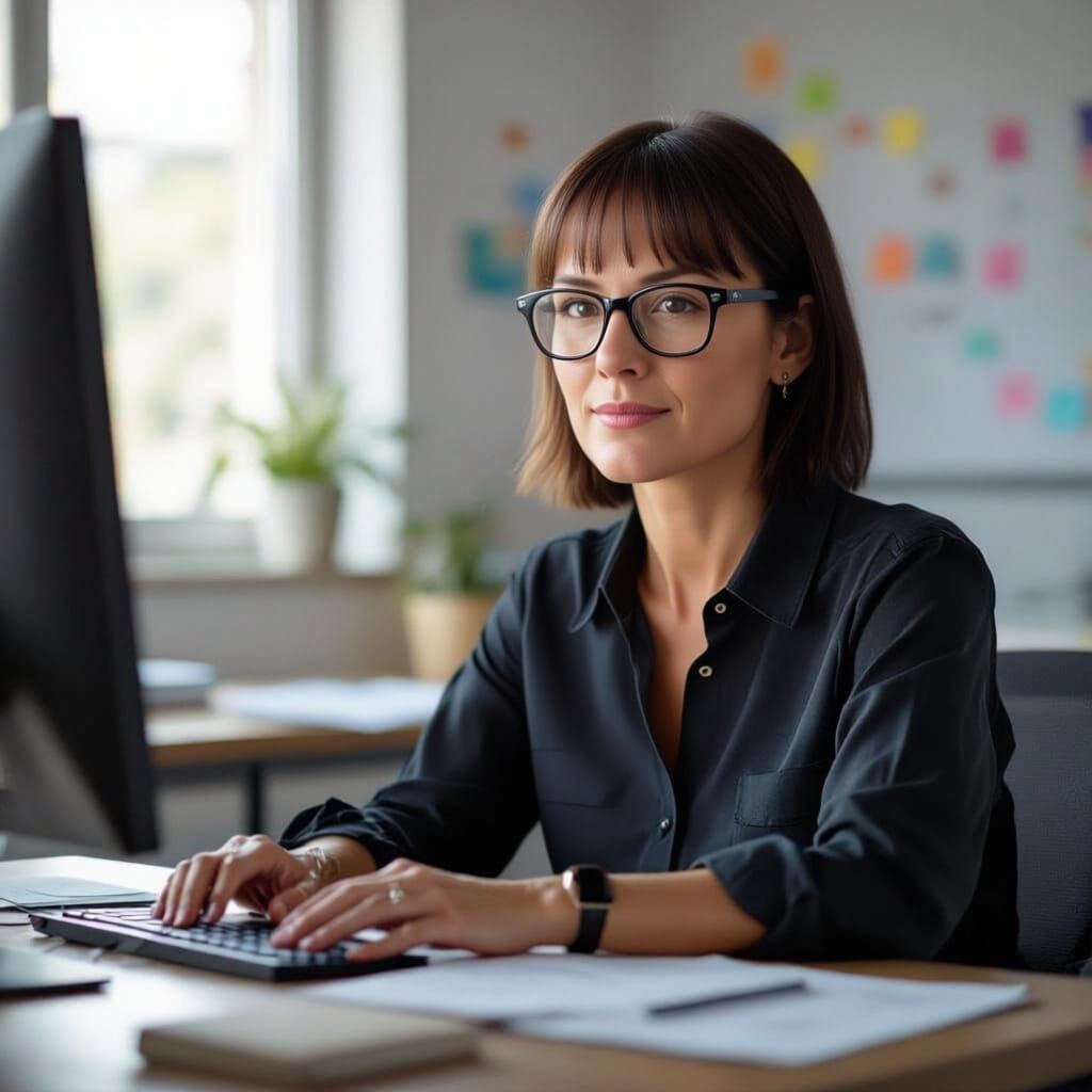 Photorealistic Teacher Creating Lessons at Desk