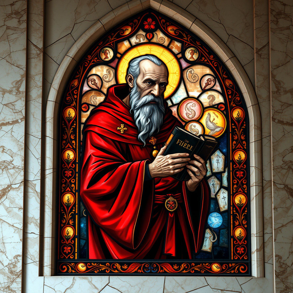 Medieval Monk Stained Glass with Kintsugi Details