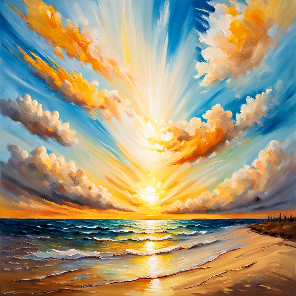 Radiant Sun in Impressionist Oil Painting