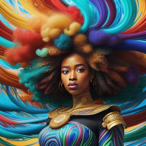 Surreal Afro Woman Portrait in Dreamlike Chaos