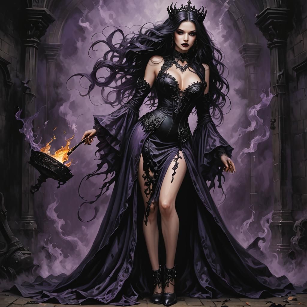Enchanting Sorceress in Gothic Castle, Digital Art
