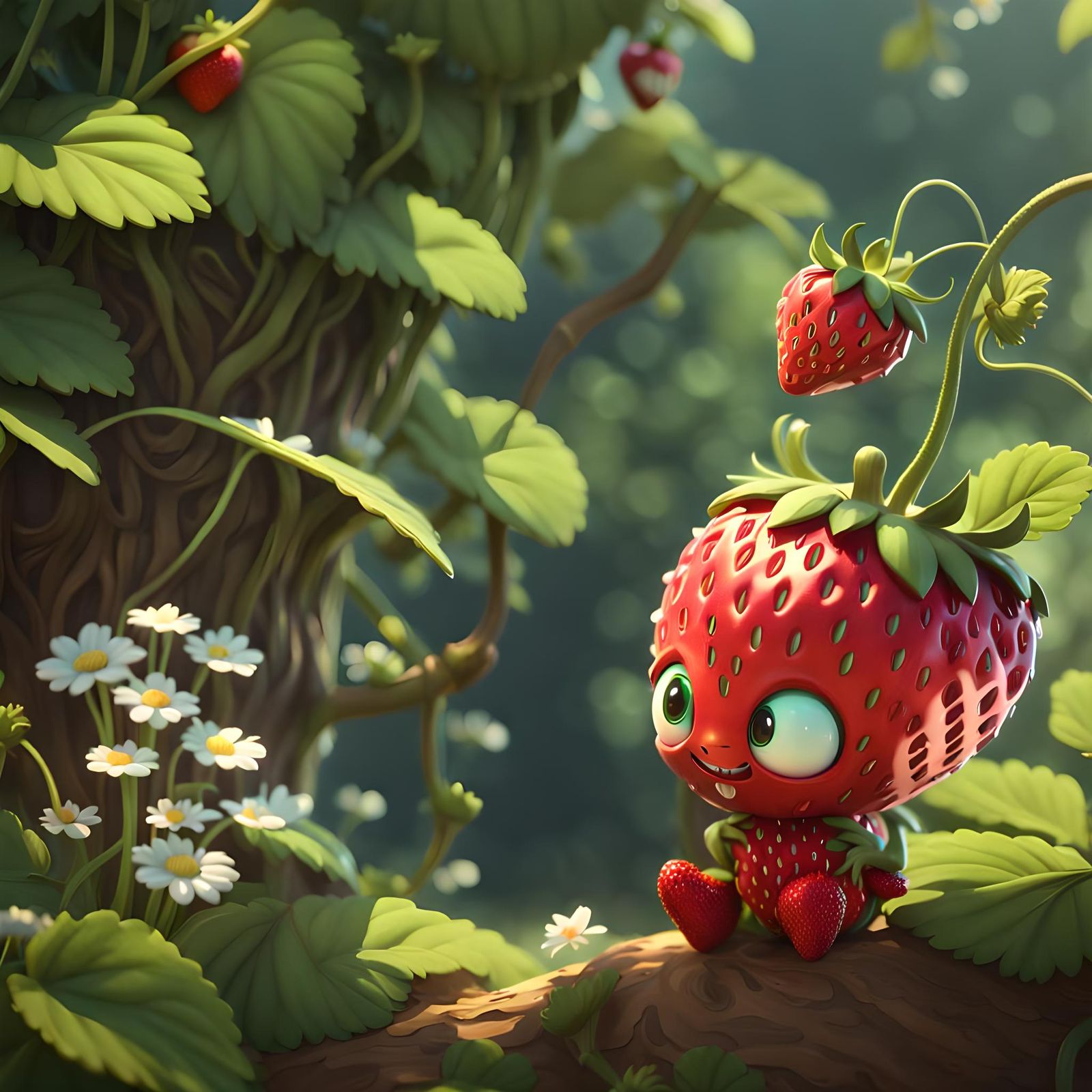 Adorable Strawberry Character in Detailed Digital Art