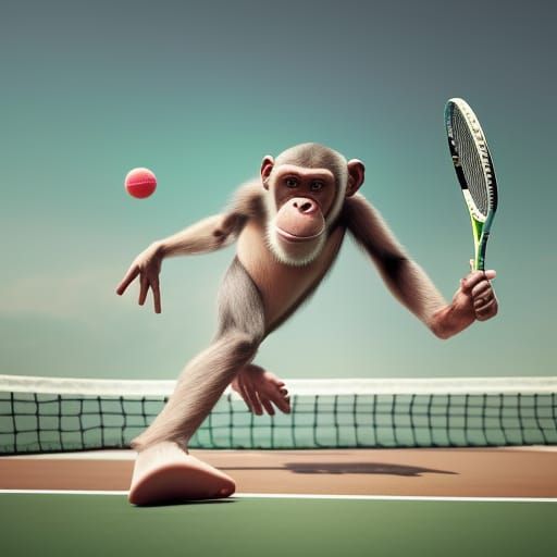 Chimp Tennis Player in Pixar-Inspired 3D Art