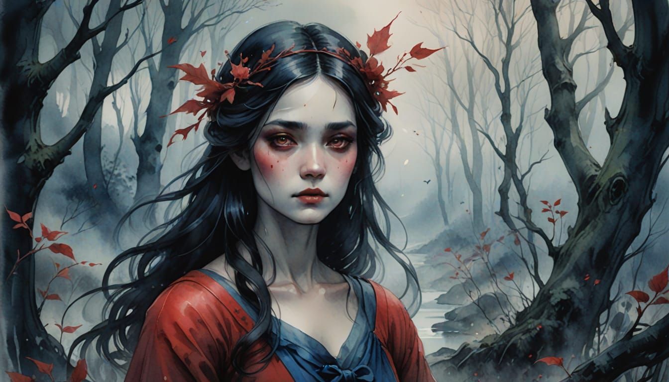 Ethereal Watercolor Portrait of a Ghostly Maiden in Whimsica...