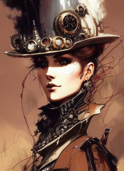 Steampunk Woman Portrait in Victorian Fashion