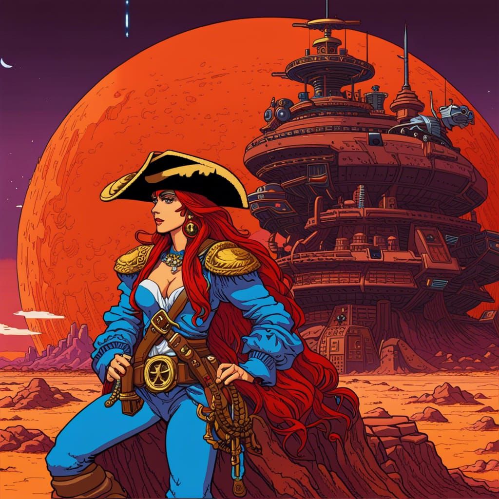 Martian Pirate Queen in Retro Pixel Art Style