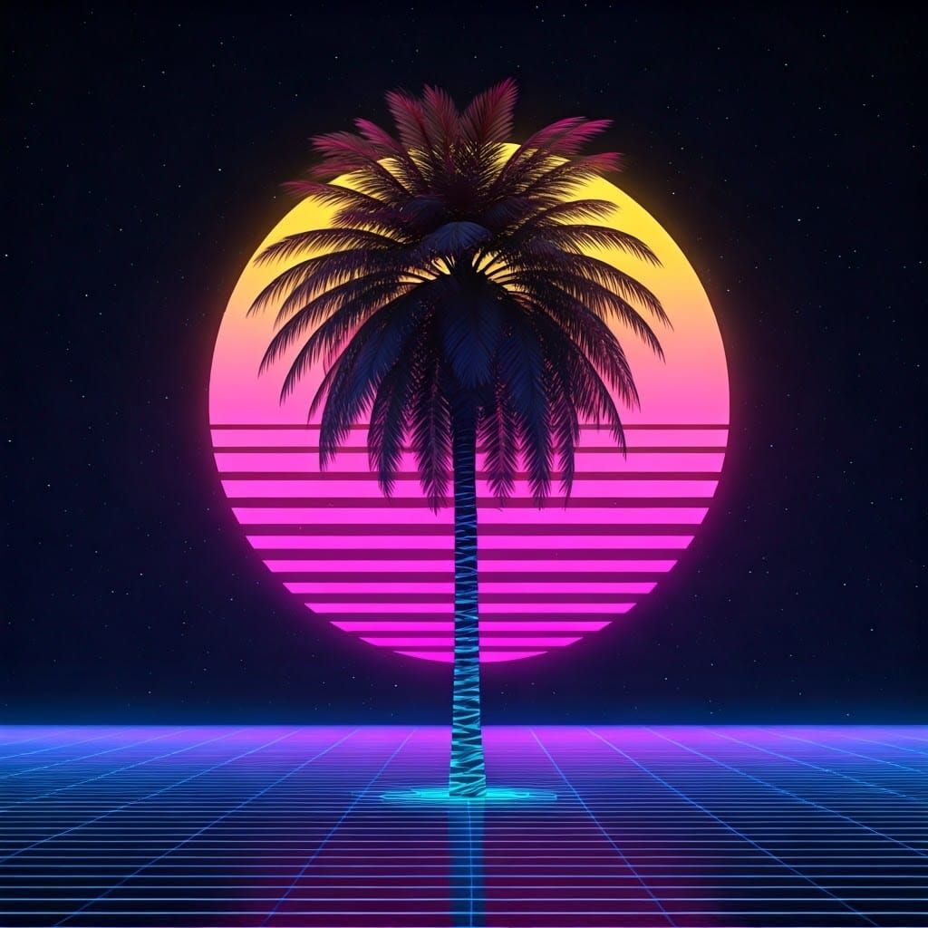 Palm Tree in Synthwave Neon Style