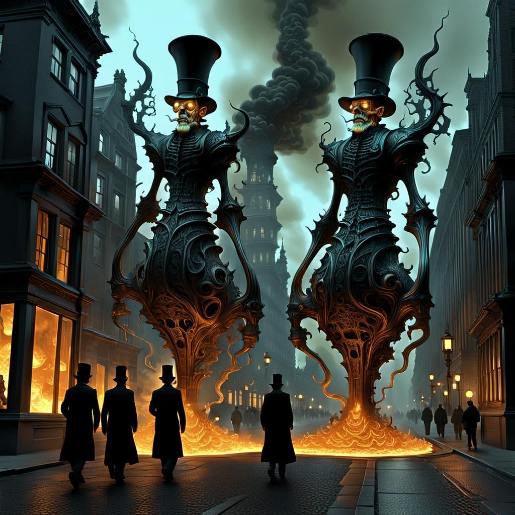 Demons Walking City Street at Night