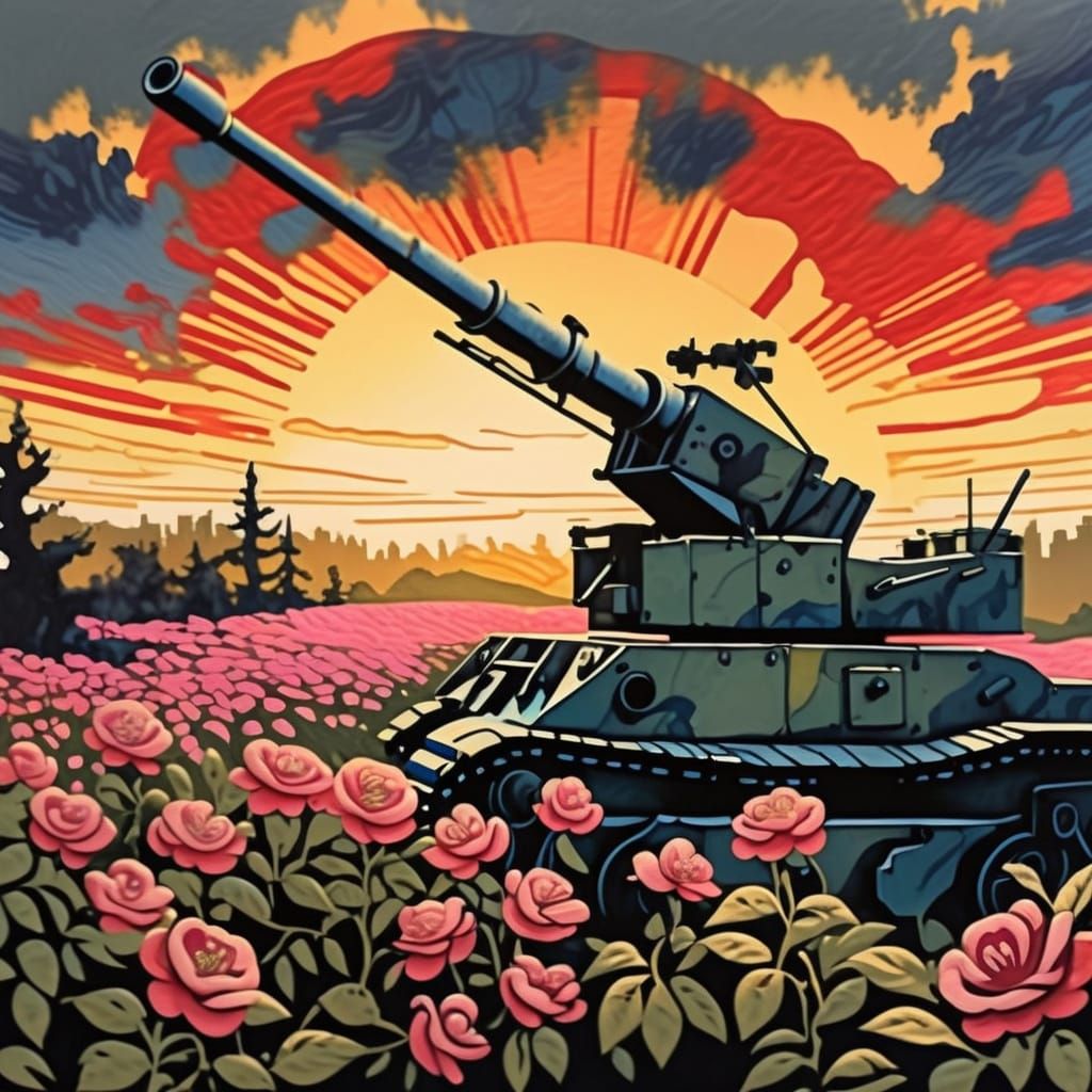 Ethereal Twilight on Abandoned War Grounds, Gouache Masterpi...