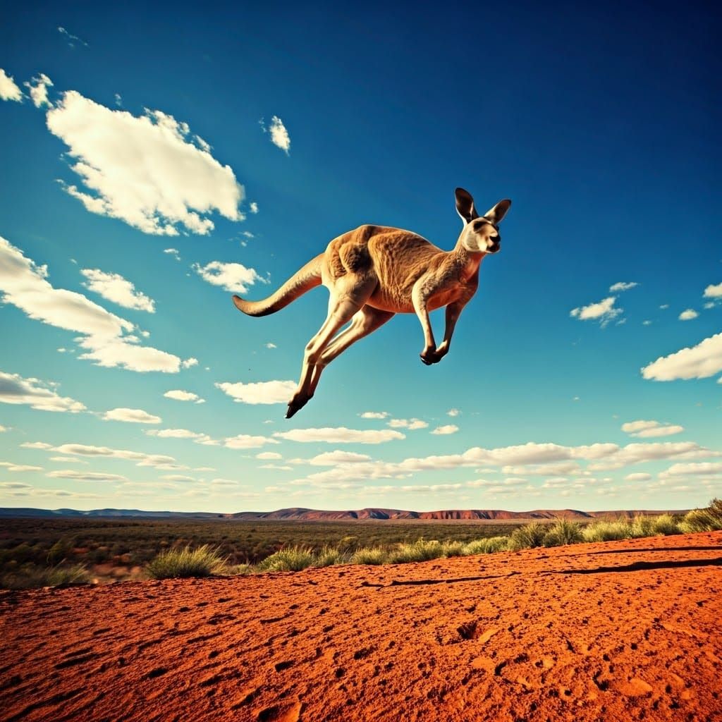 Kangaroo's Majestic Leap in Australian Outback