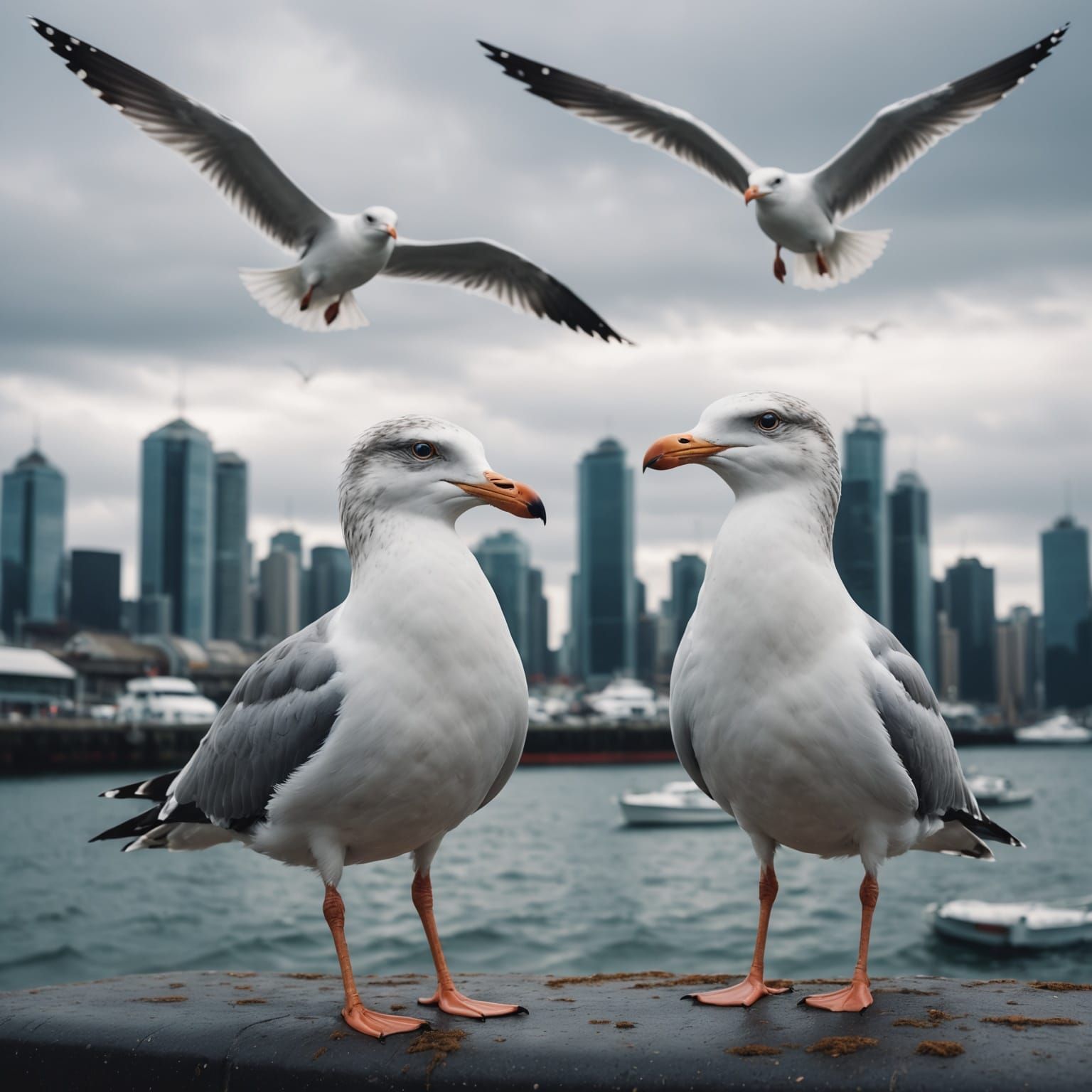 Cyberpunk Seagulls Soar Through Neon Skies