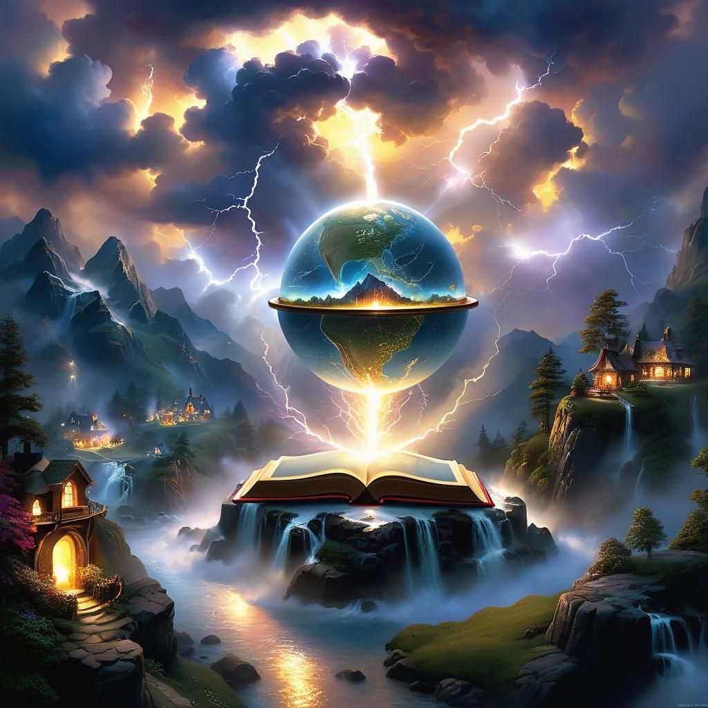 Earth Globe Emerging from Book: Fantasy Art
