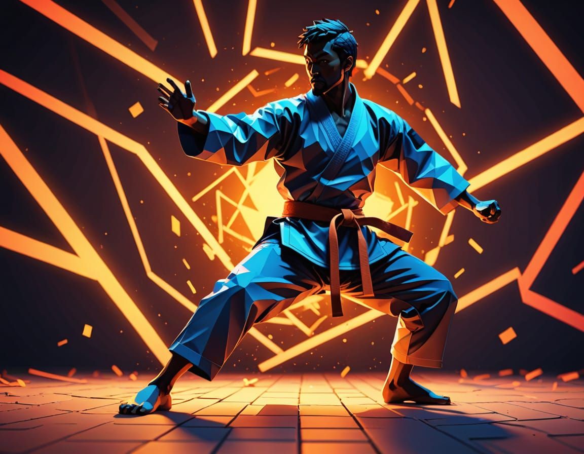 Dynamic Karate Kick in Low Poly Game Art Style
