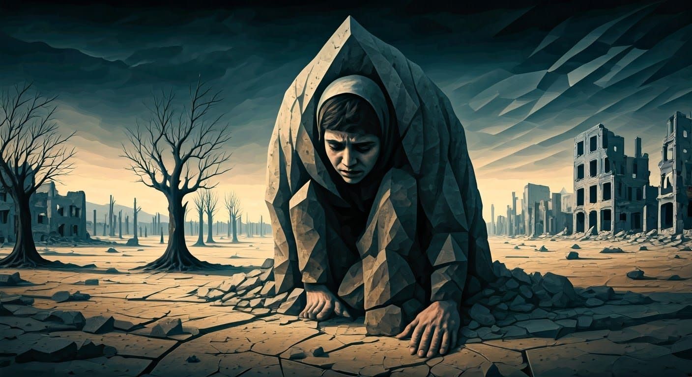 War-Torn Mediterranean Landscape in Expressionist Style