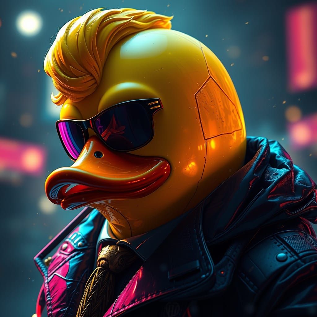 Surreal Rubber Ducky Mafia Portrait in Triadic Colors