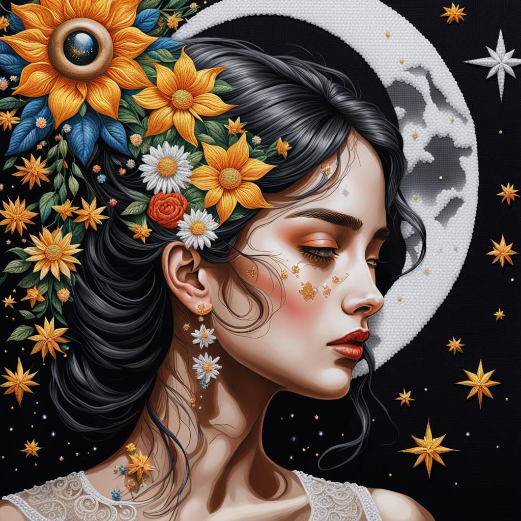Surreal Sun and Moon Woman Portrait