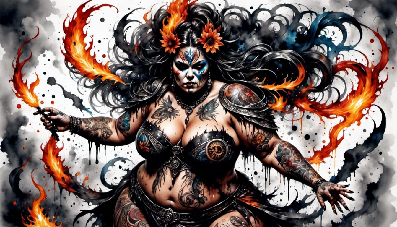 Smokey Dark Elegance: Tattooed Dancer in the Shadows