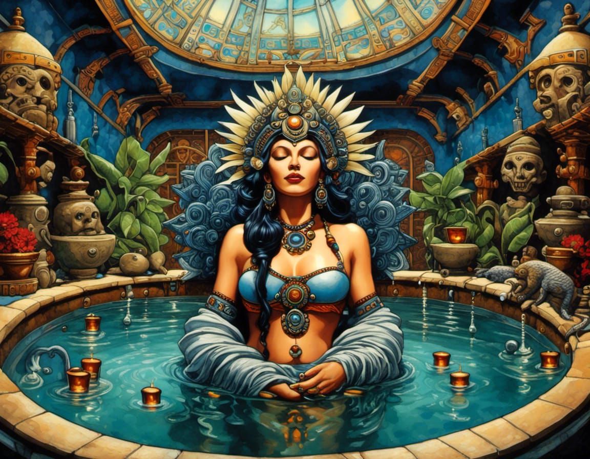 Aztec Goddess of Vice Lounging in Steam Bath