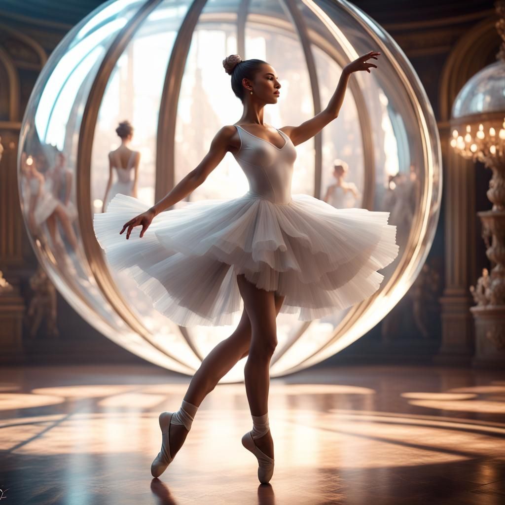 Ballerina Dancing in Glass Ball, Detailed Matte Painting