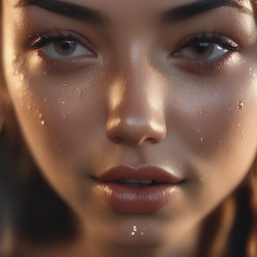 Emotional Woman Crying: Hyperrealistic Digital Art