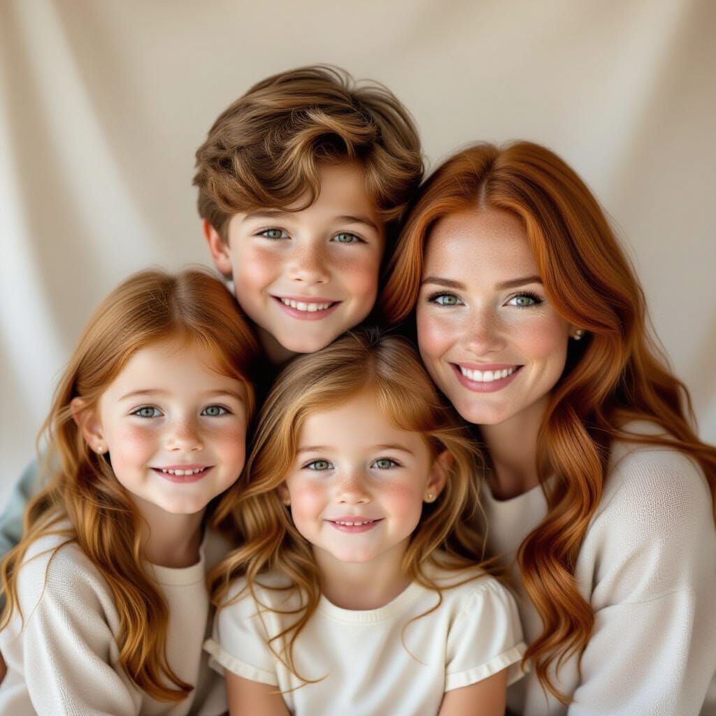 Photorealistic Family Portrait with Four Children