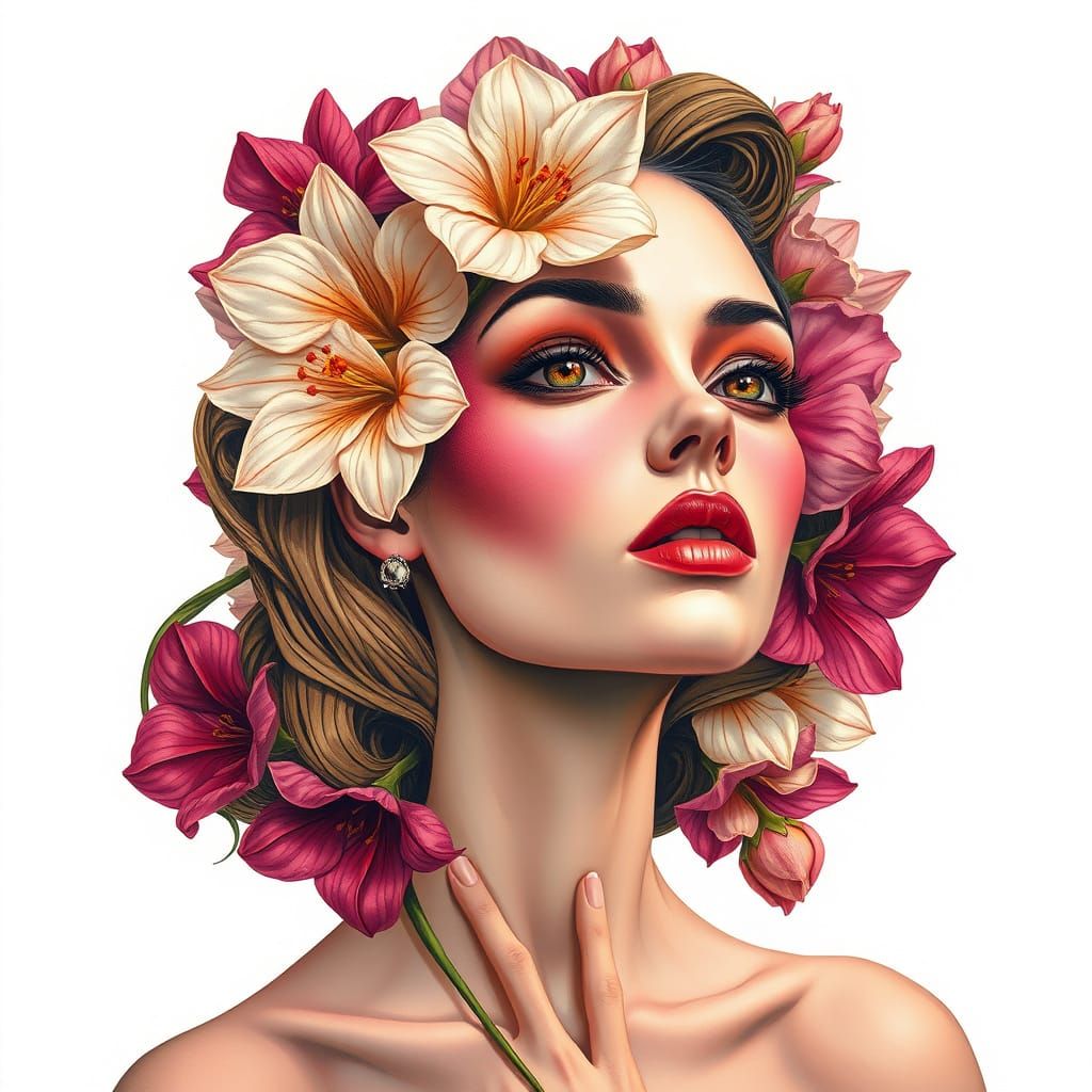 Surreal Cubist Carnation Woman Portrait