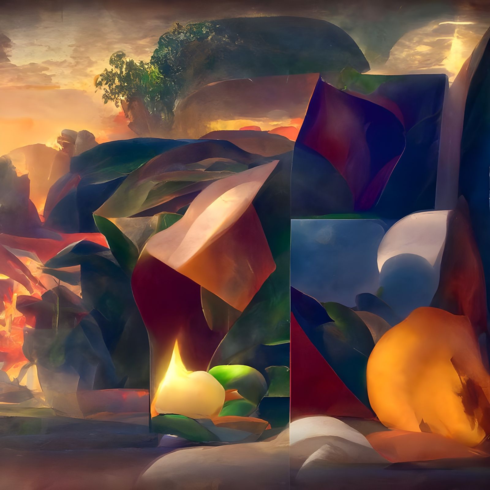 Abstract Holographic Landscape in Cubist Style
