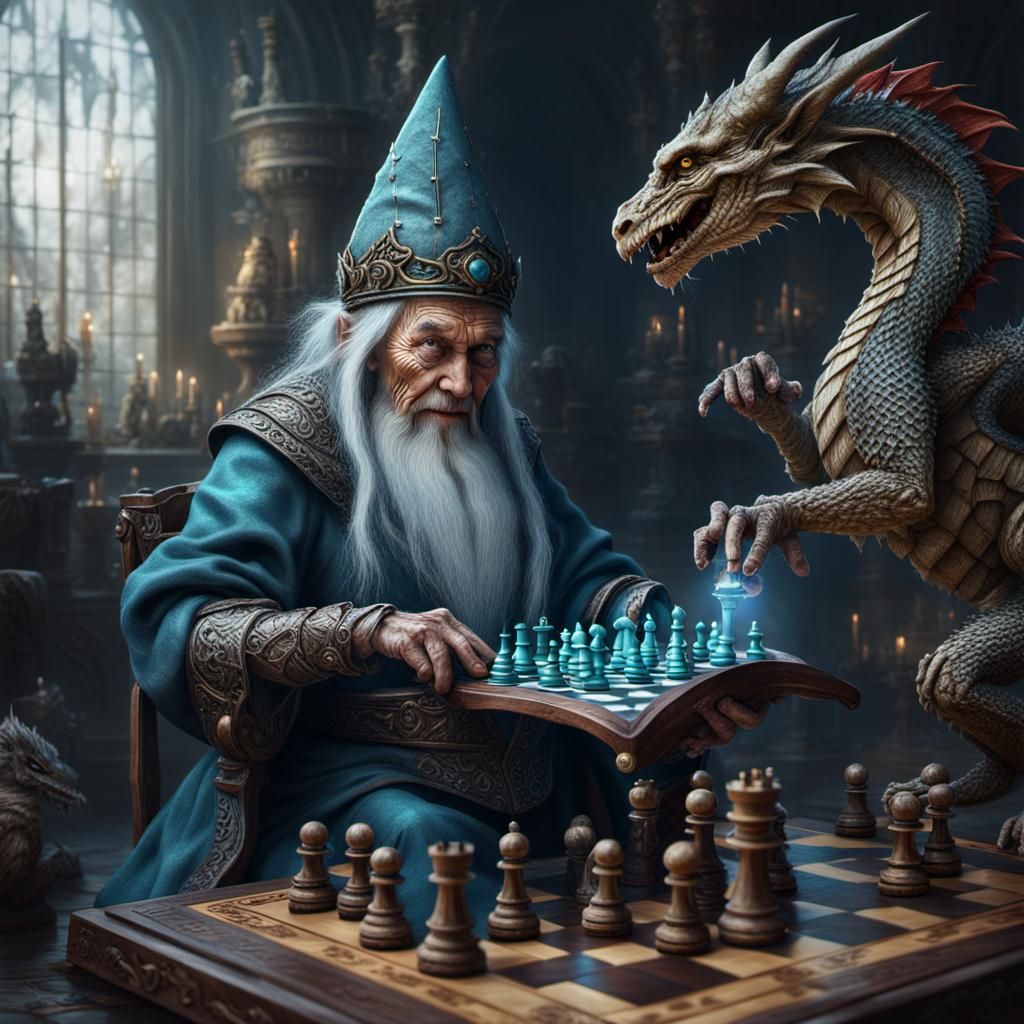Gnome Grandmaster and Dragon Play Chess