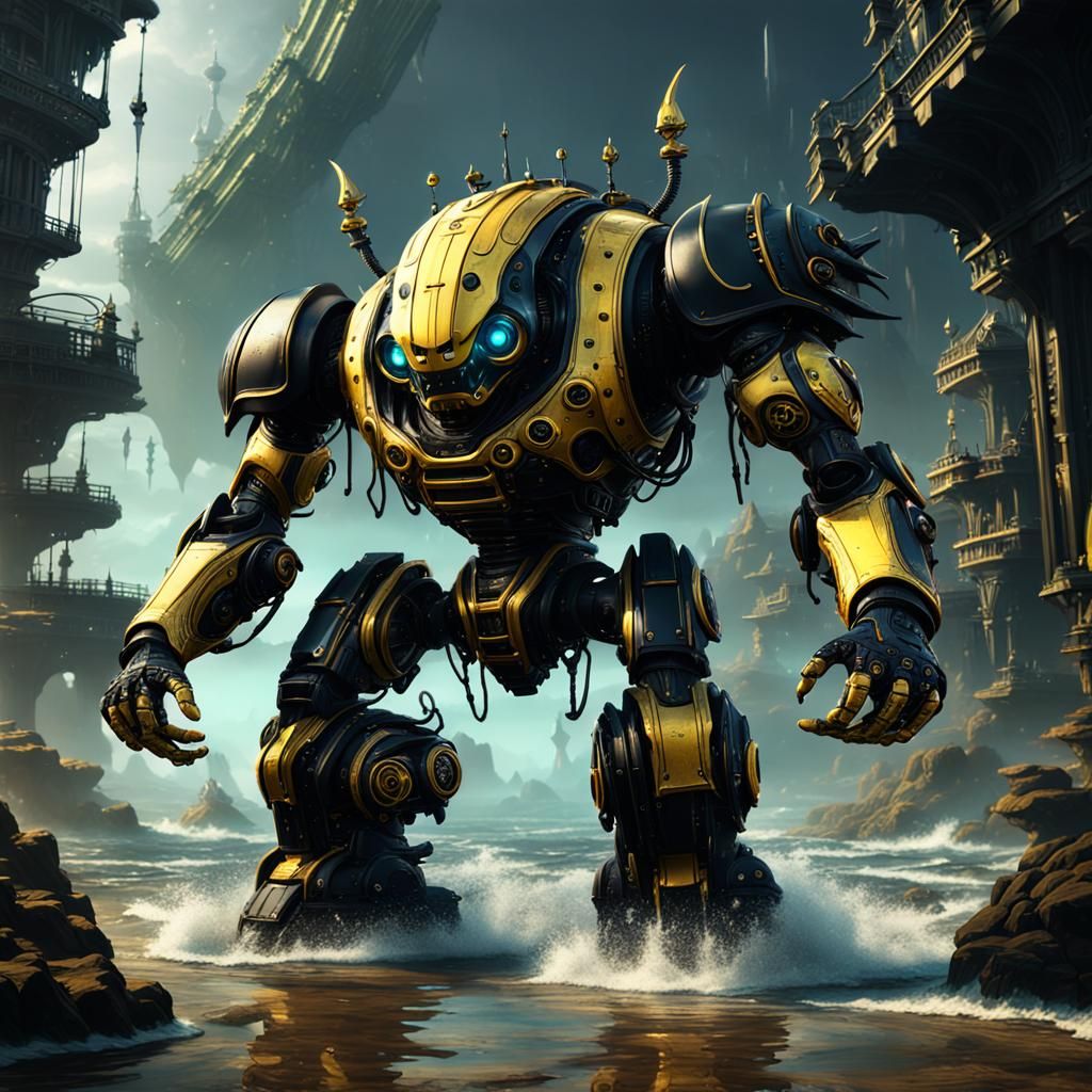 Yellow and Black Leviathan Robot in Detailed Matte Style