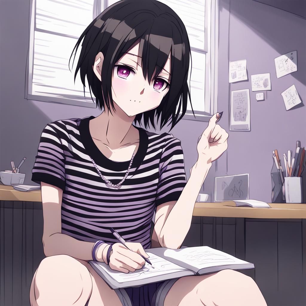 Non-Binary Person Writing in Air, Anime Style