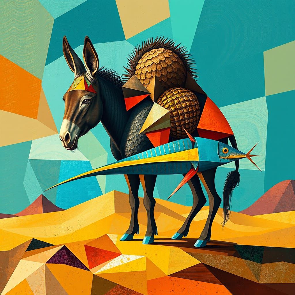 Cubist Hybrid Creature in Vibrant, Geometric Abstraction