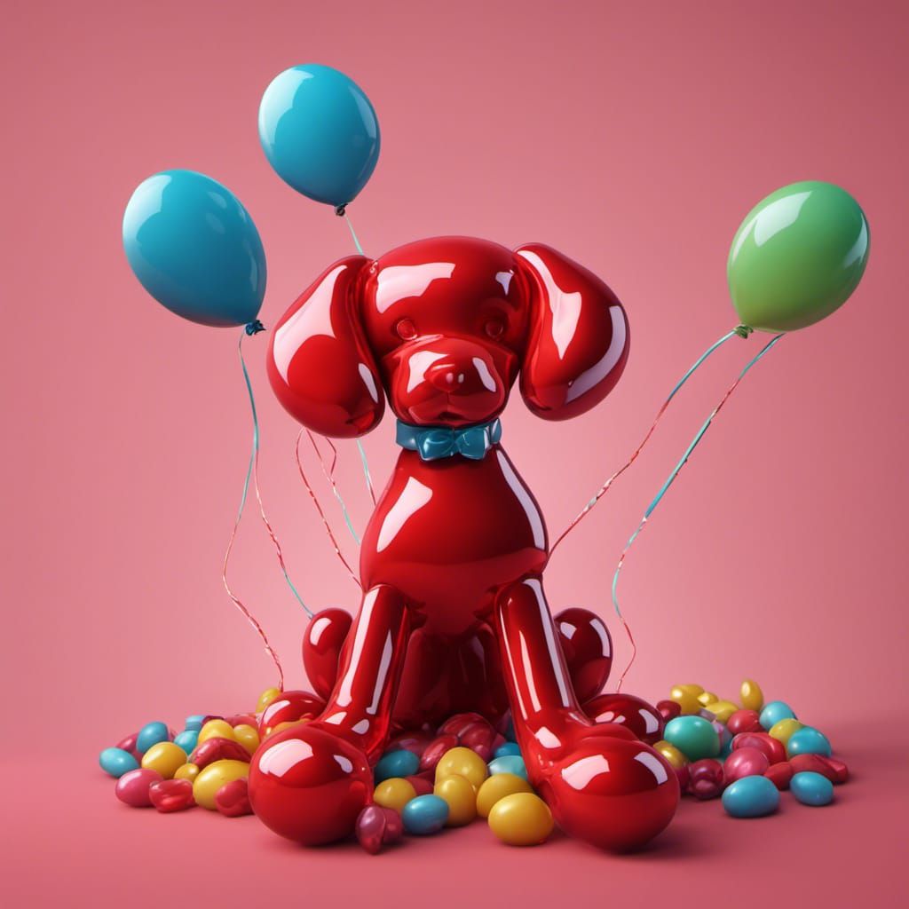 Red Glass Balloon Dog in Candy Art Style