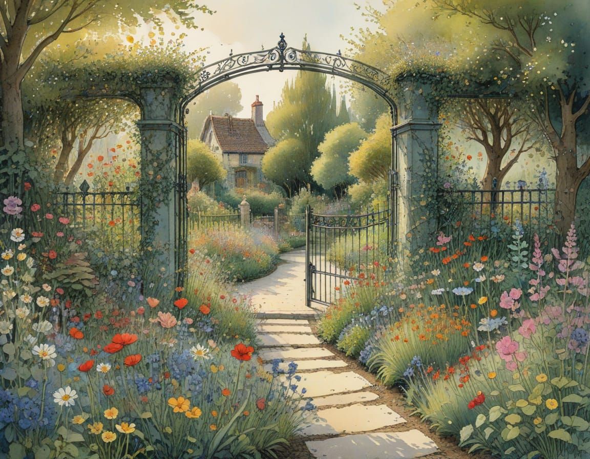 Garden Oasis in Soft Evening Light