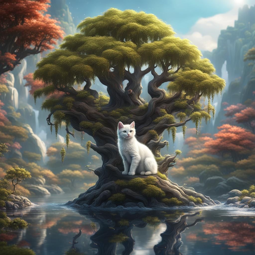 White Kitten Tree: Fantastical Matte Painting