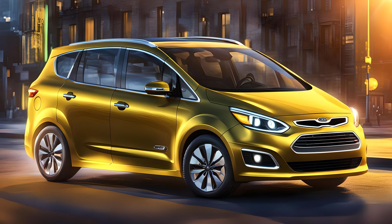 Yellow 2013 Kia C-Max 3D Render