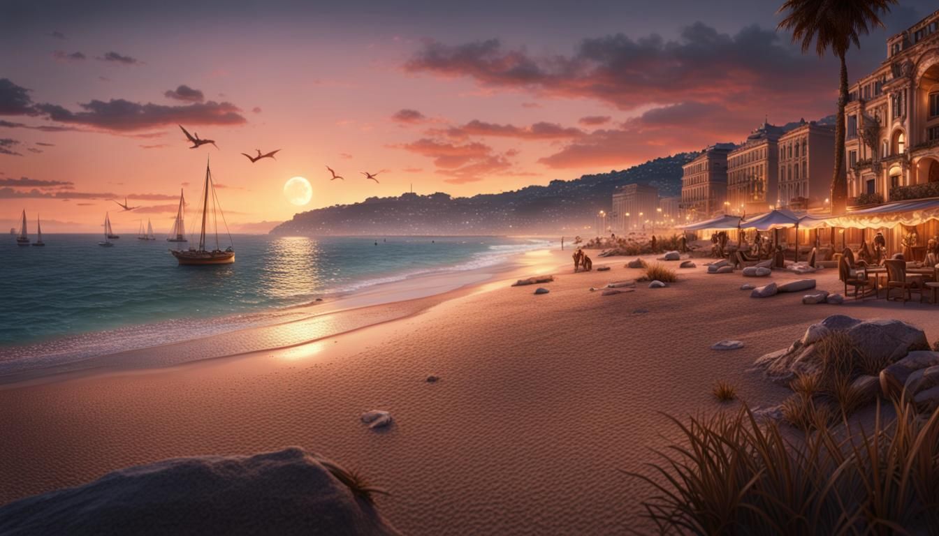 Nice Beach at Sunset: Fantasy Concept Art