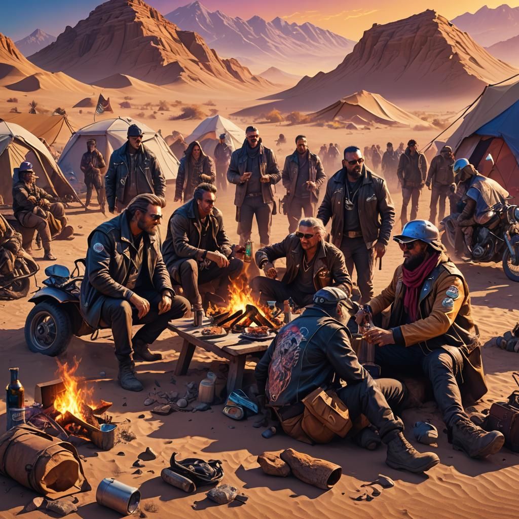 Biker Gang Desert Party: Fantasy Concept Art