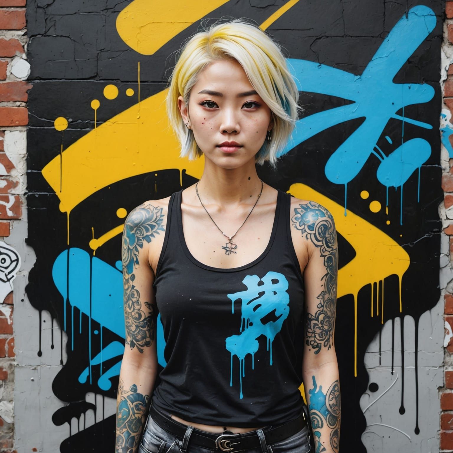 Korean Woman Portrait in Graffiti Art Style
