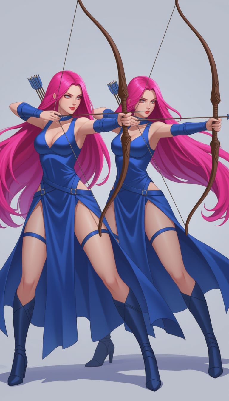 Fantasy Archers in Blue Outfits, Digital Painting